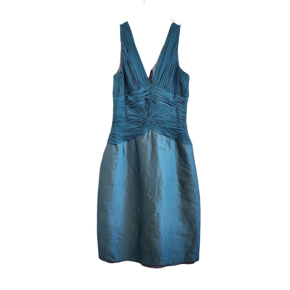 Adrianna Papell Sleeveless Pleated Ruched Shift Dress Back Zip Blue Size 4